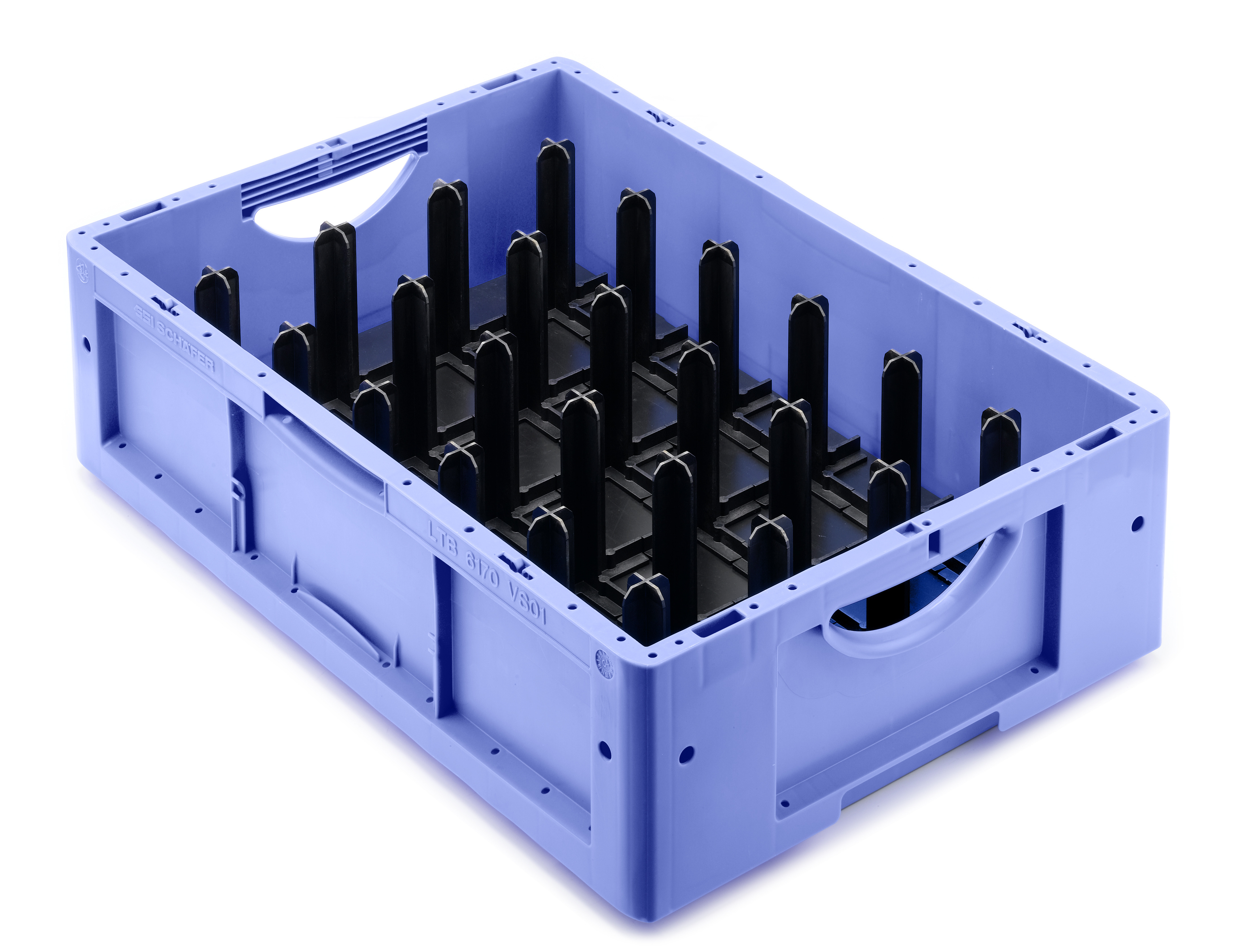 LTB container with custom made insert (milled baseplate with extruded pins)
