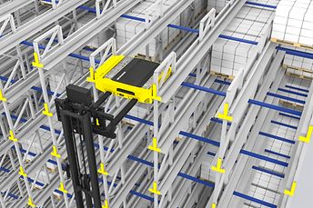 Dépose d'un shuttle (navette) palette sur un canal de stockage