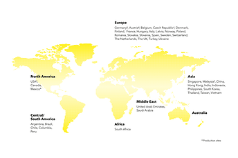 Mapa świata z lokalizacjami SSI SCHAEFER