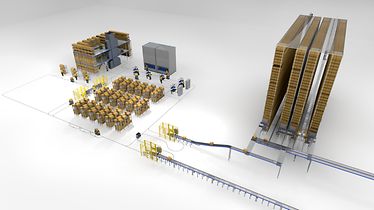 WEASEL Disposición con entreplanta, módulo elevador vertical LOGIMAT