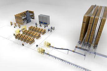 WEASEL Disposición con entreplanta, módulo elevador vertical LOGIMAT