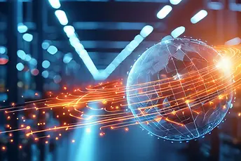 Firefly welt aus leuchtenden Linien , im Hintergrund weichgezeichnet und unscharfe lagerlogistik, kü(5)